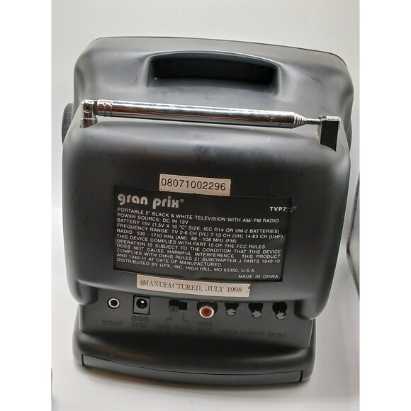 Vintage GPX Portable 5 Inch B/W CRT Retro Gaming TV & AM/FM Radio Works Great - Picture 12 of 16